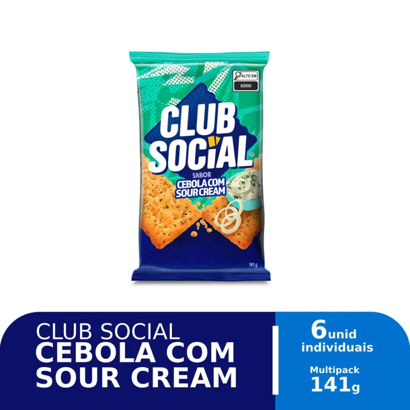 Biscoito Club Social Cebola com Sour Cream Pacote 141g com 6 Unidades - Club Social
