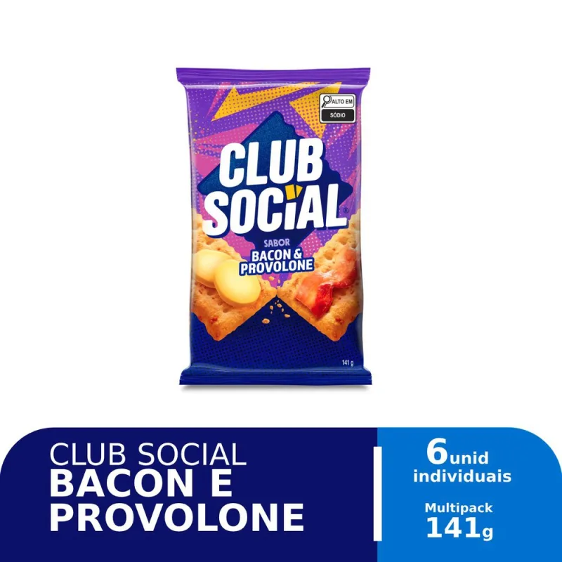 Biscoito Club Social Bacon & Provolone Pacote 141g com 6 Unidades - Club Social