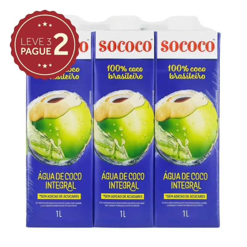 Água de Coco Integral Sococo Caixa 1L Leve 3 Pague 2 KIT PRONTO - Sococo