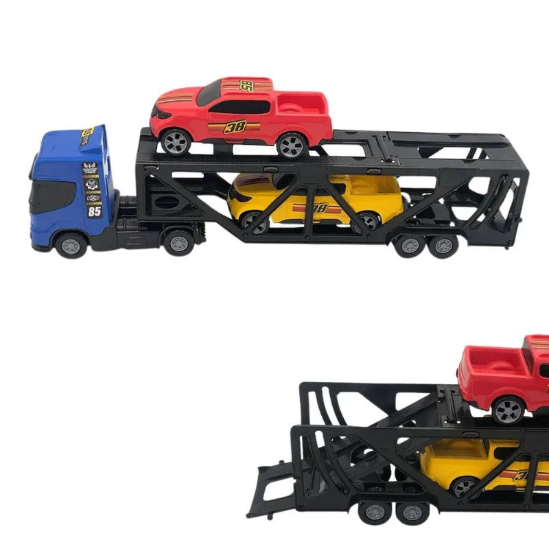 Caminhão Cegonheira Brinquedo 02 Carrinhos Cabine Azul