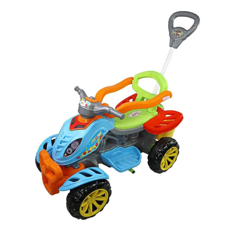 Carrinho de Passeio Infantil Quadriciclo Versátil com Haste de Empurrar Pedal Apoio para Pés Alça Segurança Porta Objeto