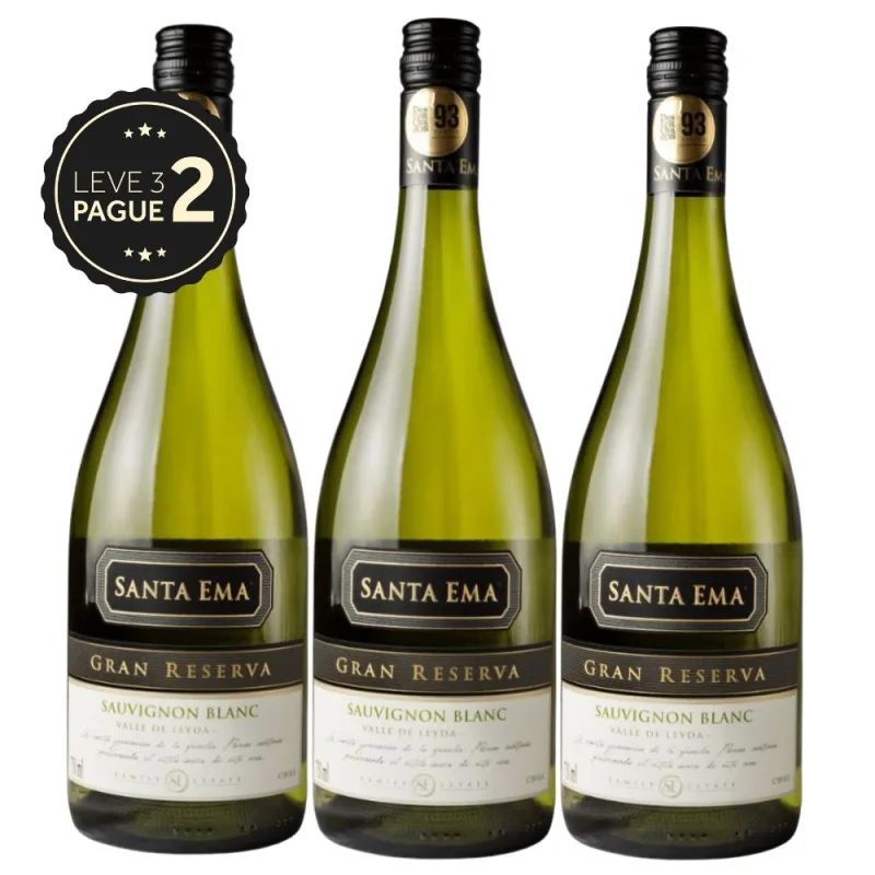 Vinho Chileno Santa Ema Sauvignon Blanc 750ml Leve 3 Pague 2 KIT PRONTO - Santa Ema