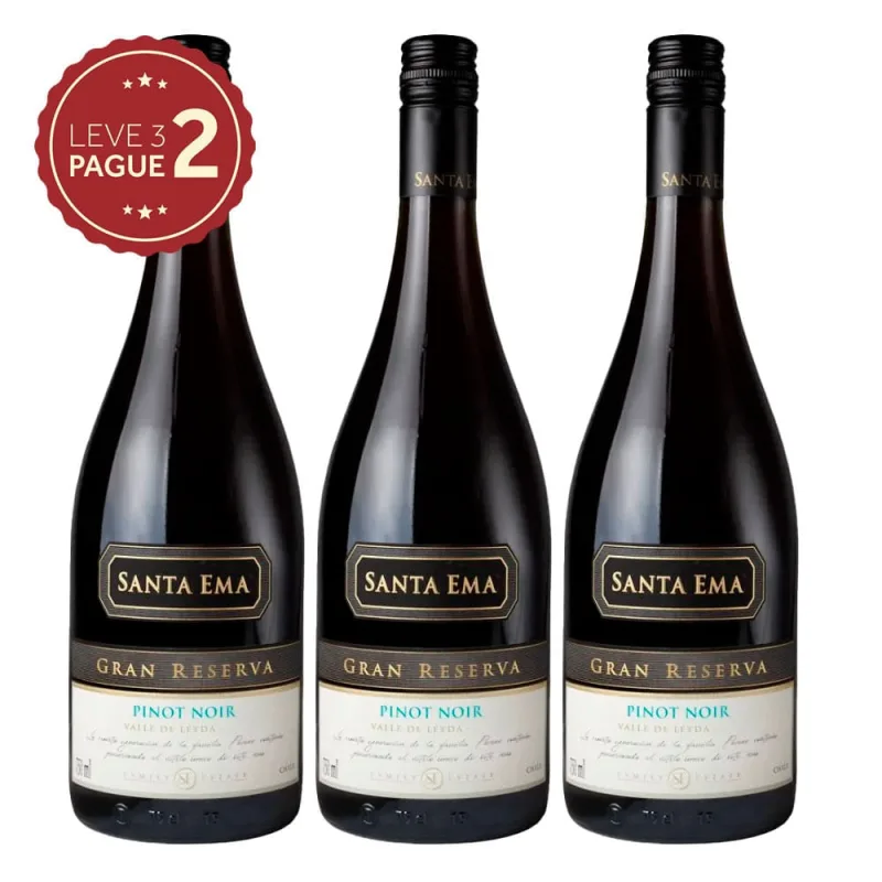Vinho Chileno Santa Ema Gran Reserva Pinot Noir 750ml Leve 3 Pague 2 KIT PRONTO - Santa Ema