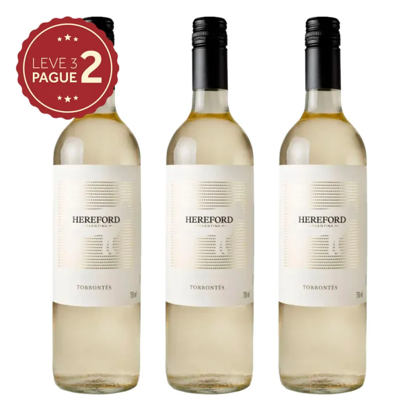 Vinho Argentino Hereford Torrontés Varietal Branco Seco 750ml Leve 3 Pague 2 KIT PRONTO - Hereford