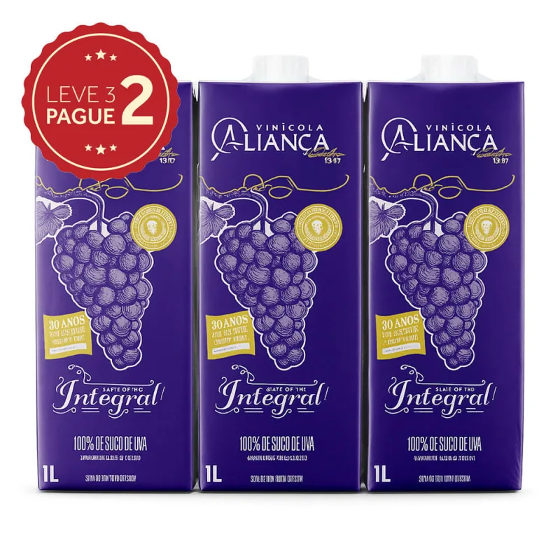 Suco de Uva Tinto Integral Aliança 1L Leve 3 Pague 2 KIT PRONTO - Aliança