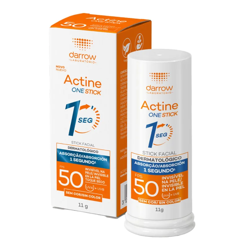 Protetor Solar Facial Actine One Stick FPS50 Incolor 11g - Darrow