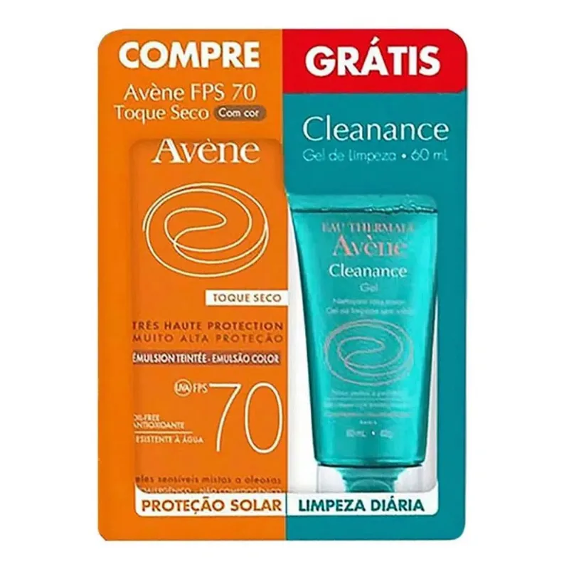 Protetor Solar Avene Emulsion Toque Seco FPS 70 + Cleanance Gel 60ml