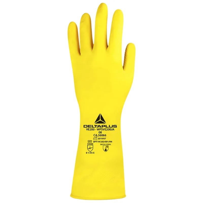 Luva de Borracha Natural Flocada Amarela 30cm Deltaplus VE200 VE20009