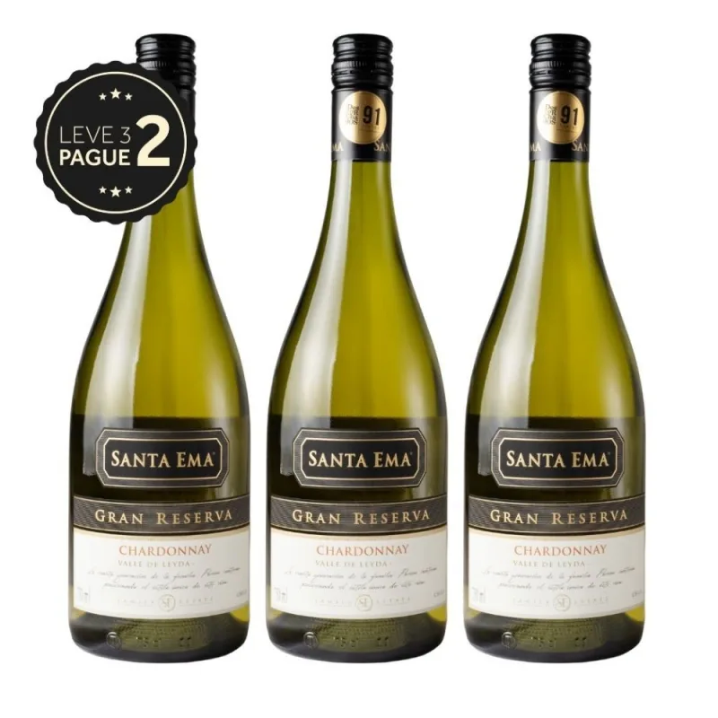 Vinho Chileno Chardonnay Santa Ema 750ml Leve 3 Pague 2 KIT PRONTO - Santa Ema