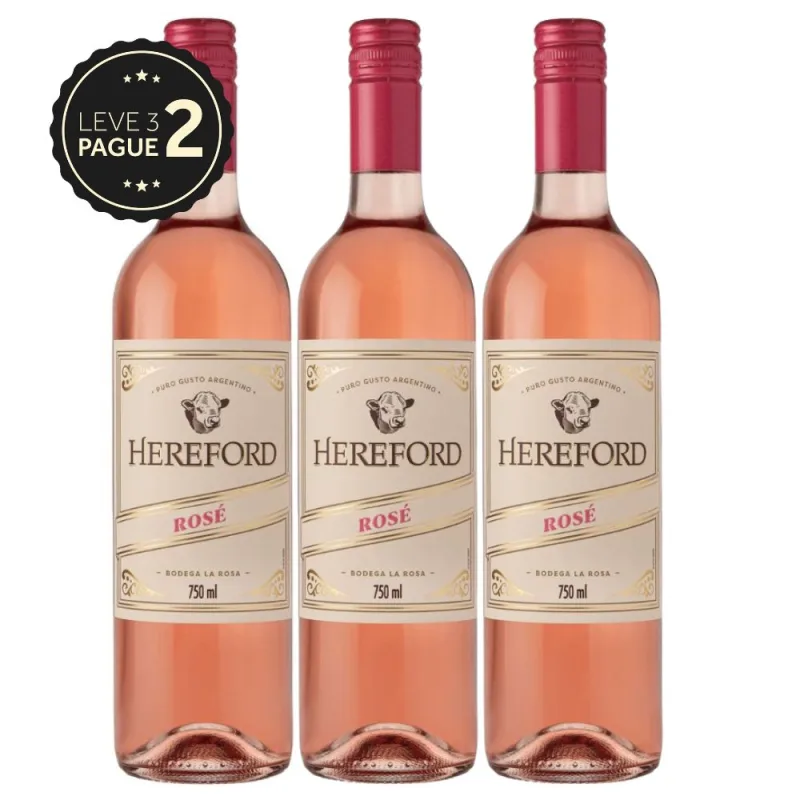 Vinho Argentino Hereford Rosé Seco 750ml Leve 3 Pague 2 KIT PRONTO - Hereford