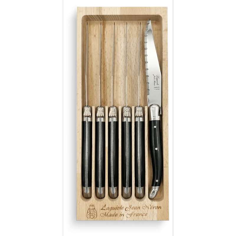 Conjunto de 6 Facas Laguiole Preta em Aço Inox Jean Néron Conjunto de 6 Facas Laguiole em Aço Inox Jean Néron