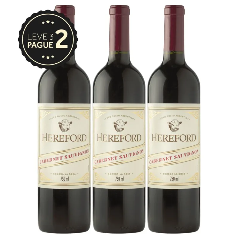 Vinho Cabernet Sauvignon Argentino Hereford 750ml Leve 3 Pague 2 KIT PRONTO - Hereford