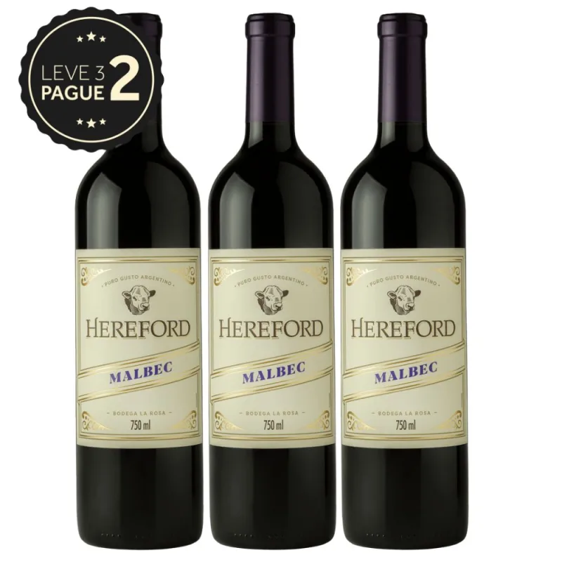 Vinho Argentino Hereford Malbec 750ml Leve 3 Pague 2 KIT PRONTO - Hereford