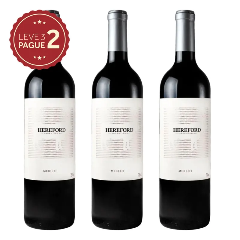 Vinho Argentino Hereford Merlot 750ml Leve 3 Pague 2 KIT PRONTO - Hereford