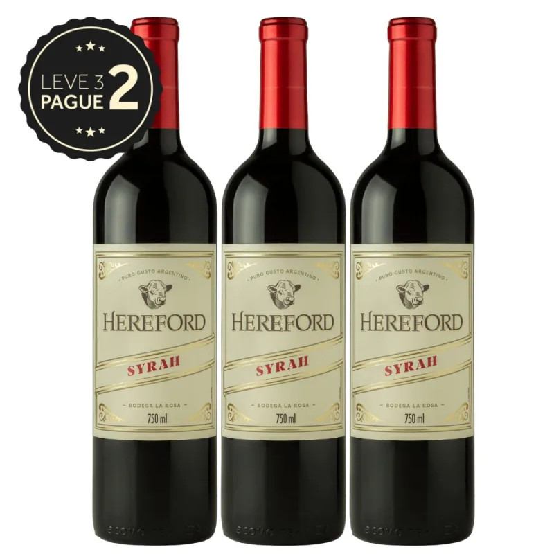 Vinho Argentino Hereford Syrah 750ml Leve 3 Pague 2 KIT PRONTO - Hereford