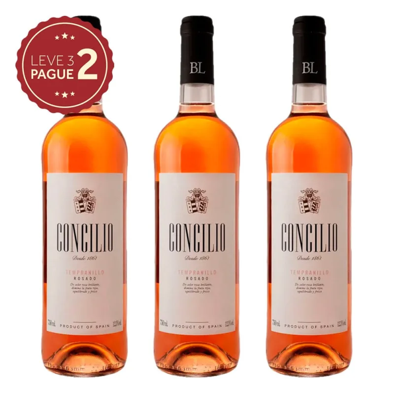 Vinho Espanhol Concilio Tempranillo Rosé 750ml Leve 3 Pague 2 KIT PRONTO - Concilio