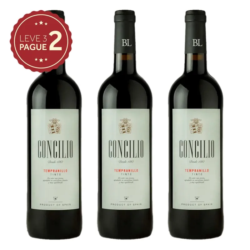 Vinho Espanhol Concilio Tempranillo Tinto 750ml Leve 3 Pague 2 KIT PRONTO - Concilio