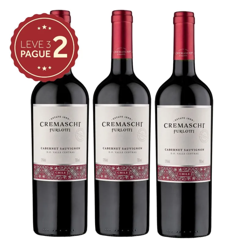 Vinho Chileno Cabernet Sauvignon Cremaschi Furlotti 750ml Leve 3 Pague 2 KIT PRONTO - CREMASCHI