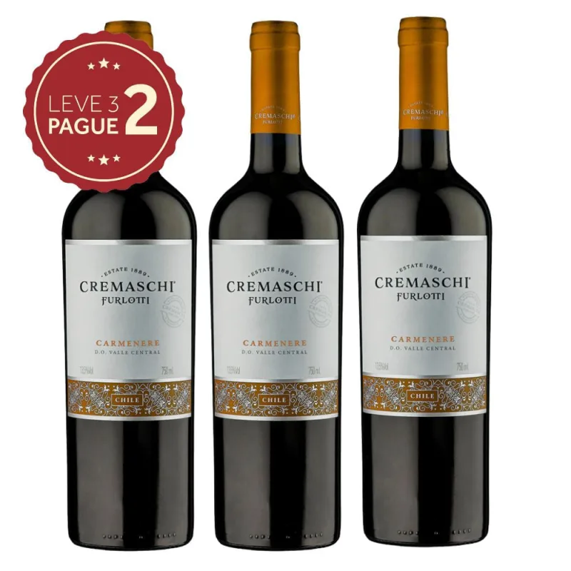 Vinho Chileno Carménère Cremaschi Furlotti 750ml Leve 3 Pague 2 KIT PRONTO - CREMASCHI