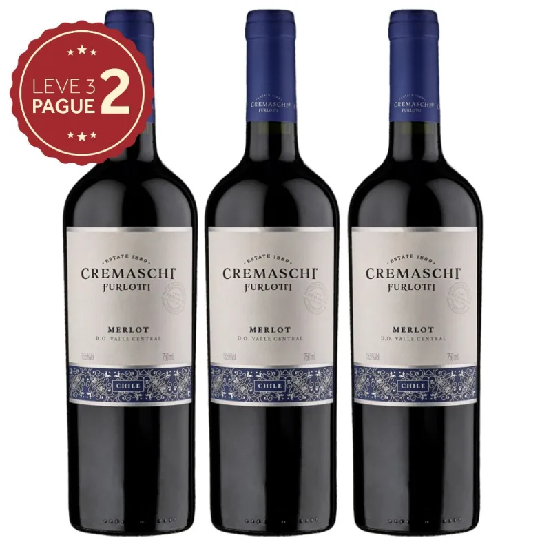 Vinho Chileno Cremaschi Furlotti Merlot 750ml Leve 3 Pague 2 KIT PRONTO - CREMASCHI