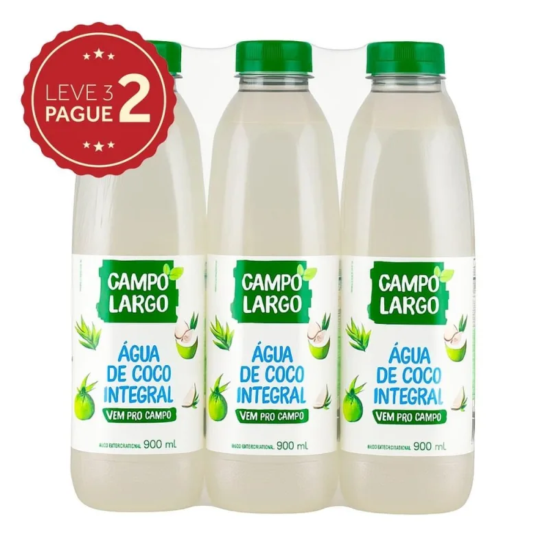 Água de Coco Integral Campo Largo 900ml Leve 3 Pague 2 KIT PRONTO - Campo Largo