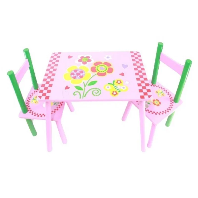 MESINHA INFANTIL COM 2 CADEIRAS KIT MESA DIDATICA EM MADEIRA VINTAGE ROSA