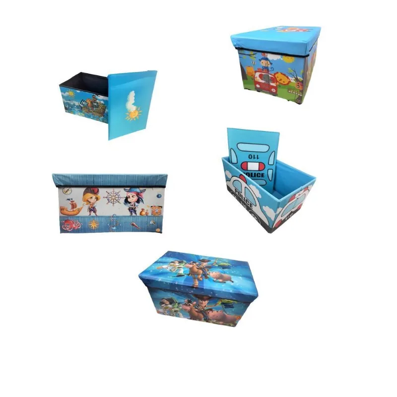PUFF BAU CAIXA ORGANIZADORA PORTA BRINQUEDOS GUARDA VOLUMES INFANTIL 50CM AZUL
