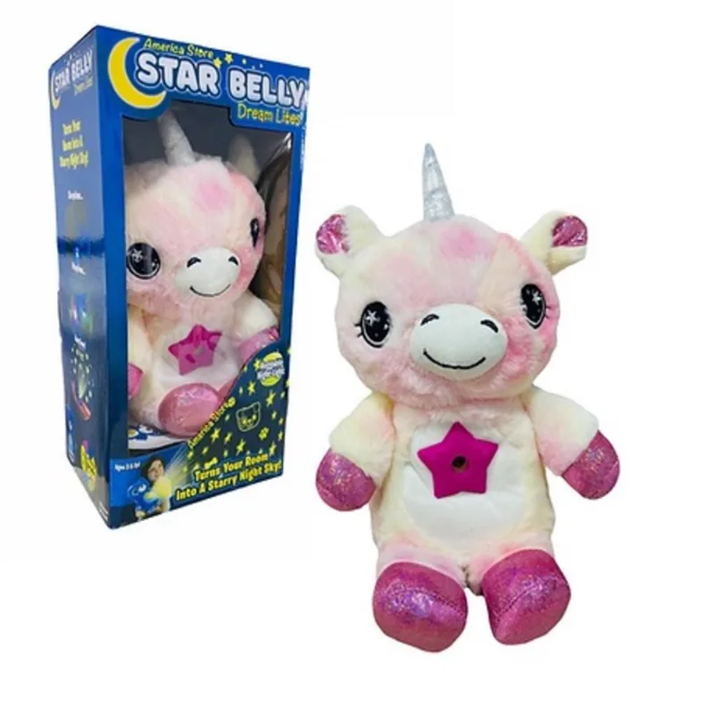 UNICORNIO DE PELUCIA ROSA INFANTIL COM MUSICA E PROJETOR DE LUZ CEU ESTRELADO