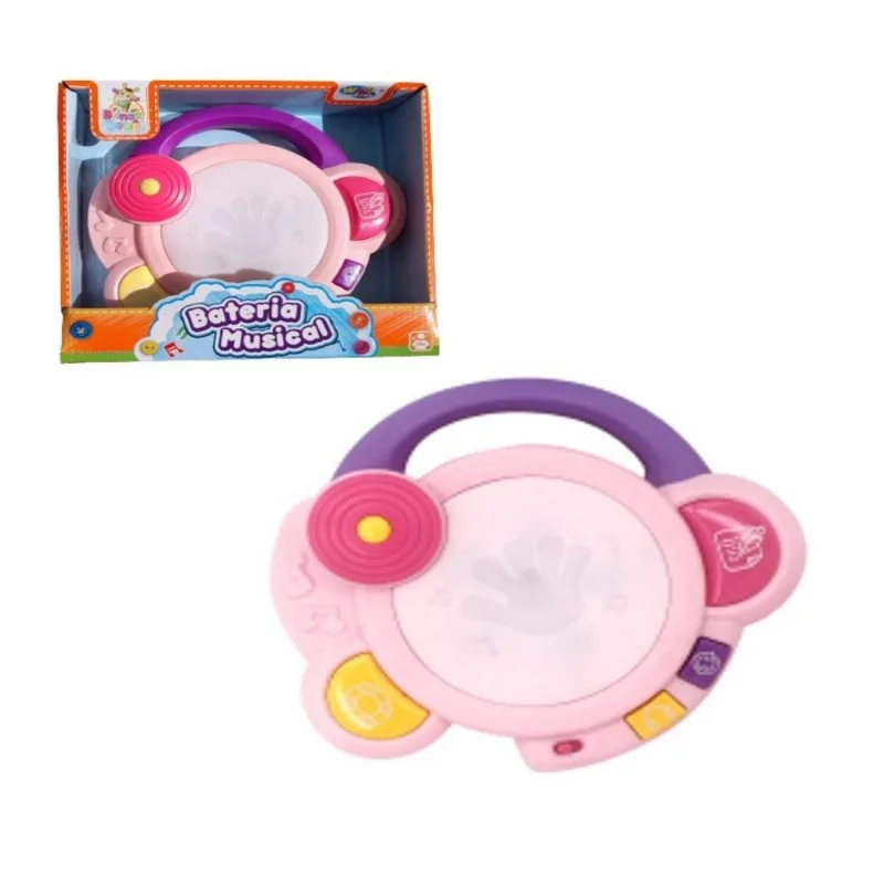 BATERIA MUSICAL DO BEBE EDUCATIVO SOM E LUZ COM ALCA RECREATIVO RACIOCINIO LOGICO ROSA