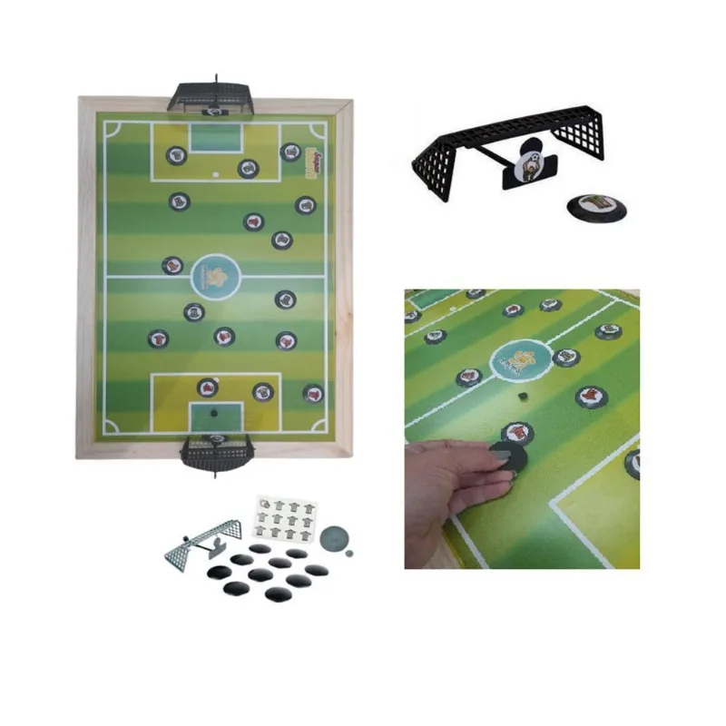 Campo Futebol De Botao Society Mesa Em Madeira Com 2 Times Completa Portatil Brinquedo Didatico