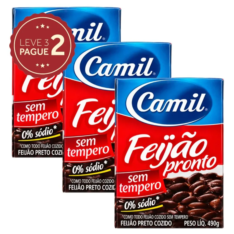 Feijão Preto Cozido Pronto para Temperar Camil 490g Leve 3 pague 2 KIT PRONTO - Camil