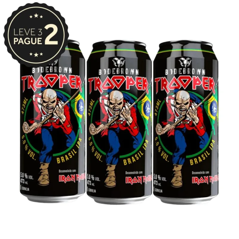 Cerveja Bodebrown Trooper Brasil Ipa Iron Maiden Lata 473ml Leve 3 Pague 2 KIT PRONTO - Bodebrown