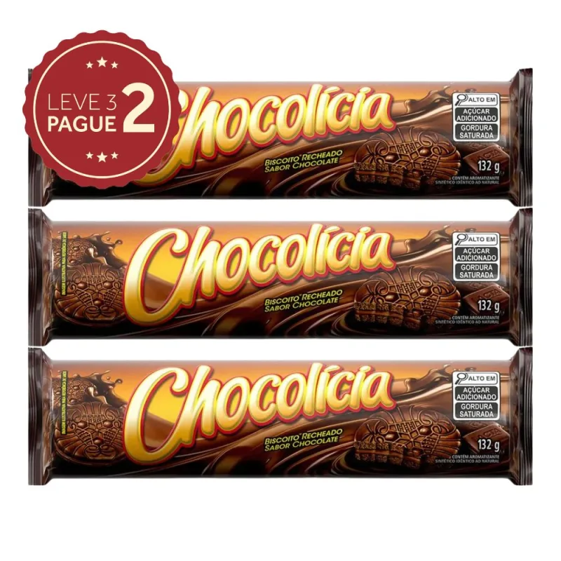 Biscoito Recheado Chocolícia 132g Leve 3 Pague 2 KIT PRONTO - Chocolicia