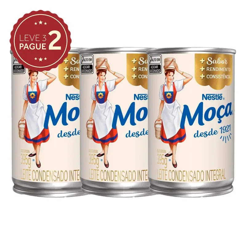 Leite Condensado Moça Tradicional Lata Abre Fácil 395g Leve 3 Pague 2 KIT PRONTO - Moça