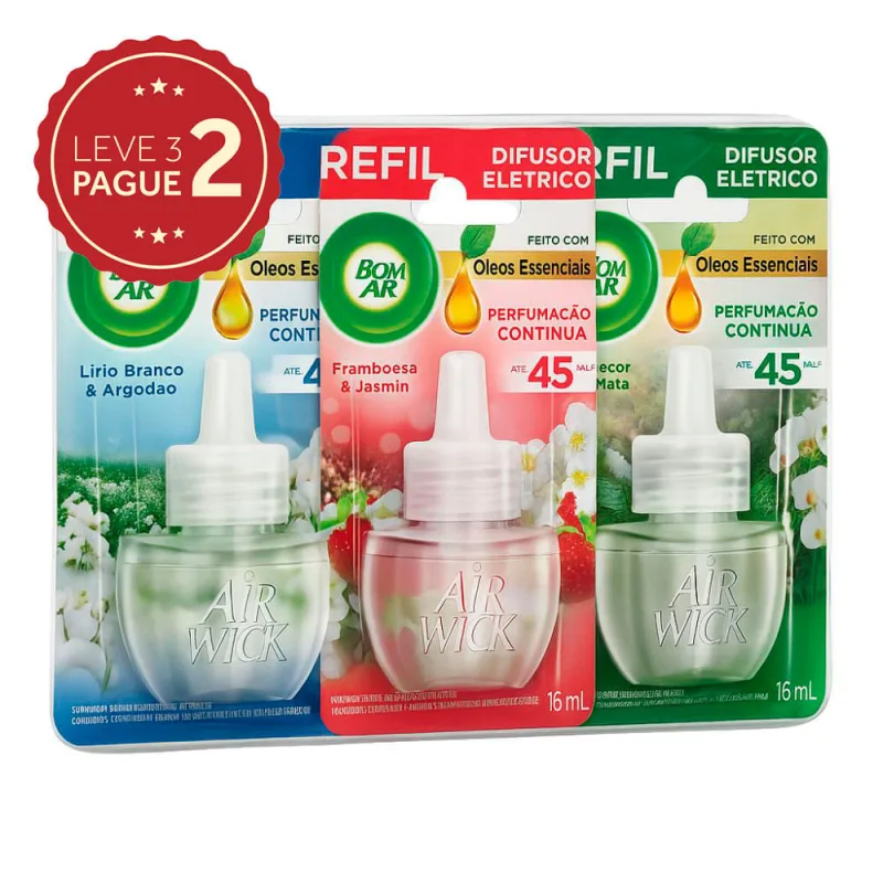 Odorizador de Ambiente Kit Leve 3 Pague 2 Bom Ar Air Wick 16ml - Bom Ar