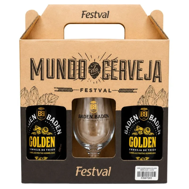 Kit Cerveja Golden Baden Baden 600ml  2 Garrafas + Copo - Baden Baden