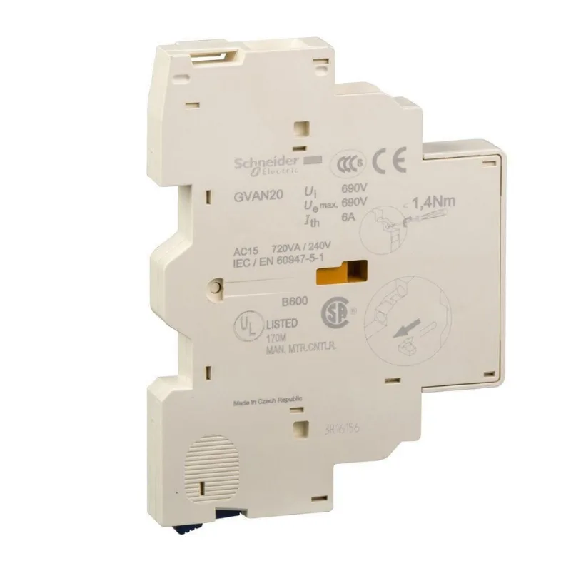 Bloco Auxiliar Lateral GVAN20 com 2NA para Disjuntores-Motores Tesys GV2 e GV3 Bivolt Schneider