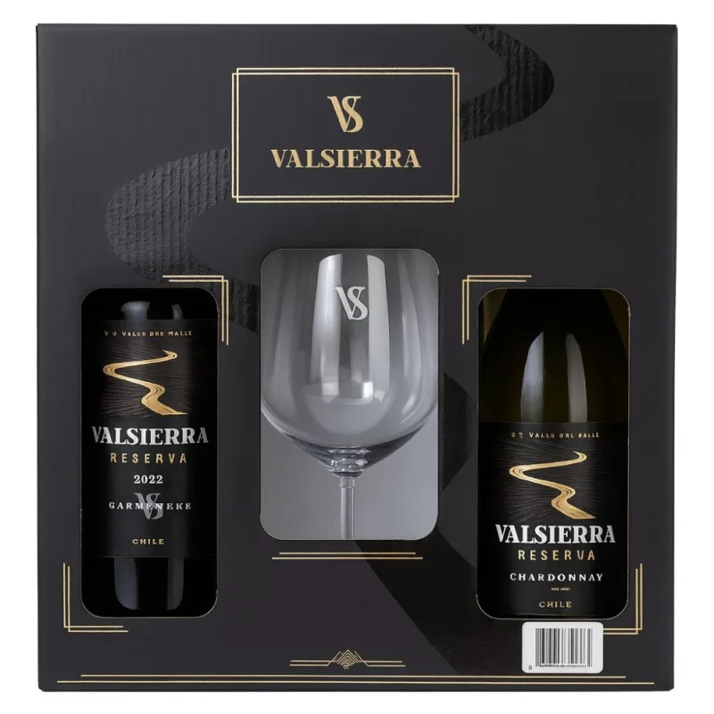 Kit Vinho Chileno Reserva Carmenere e Chardonnay Valsierra 750ml 2 Garrafas - Grátis Taça - Valsierra