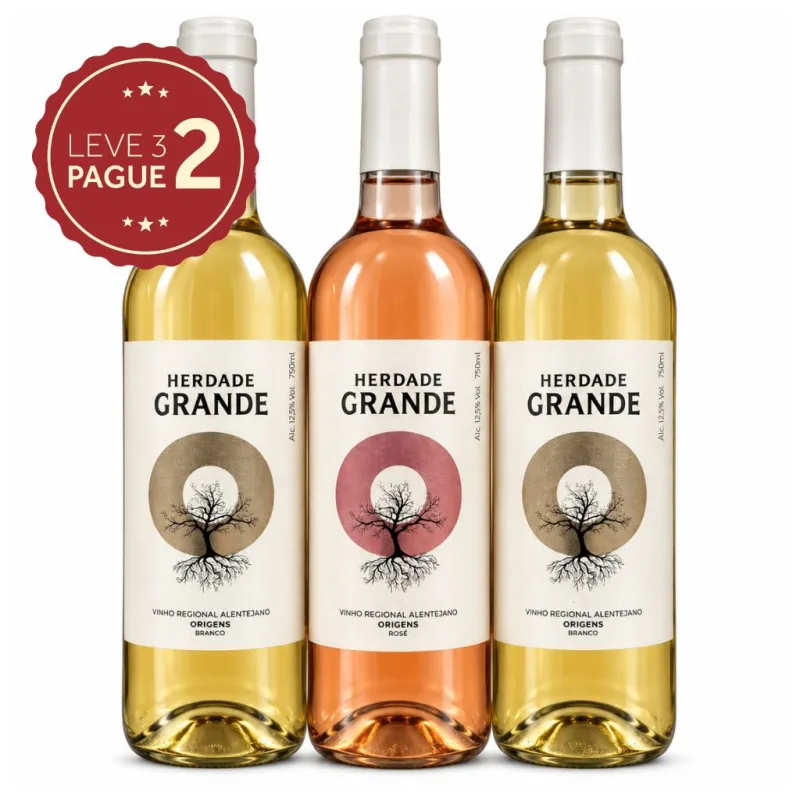 Vinho Português Herdade Grande Branco e Rosé 750ml Leve 3 Pague 2 750ml KIT PRONTO - Herdade Grande