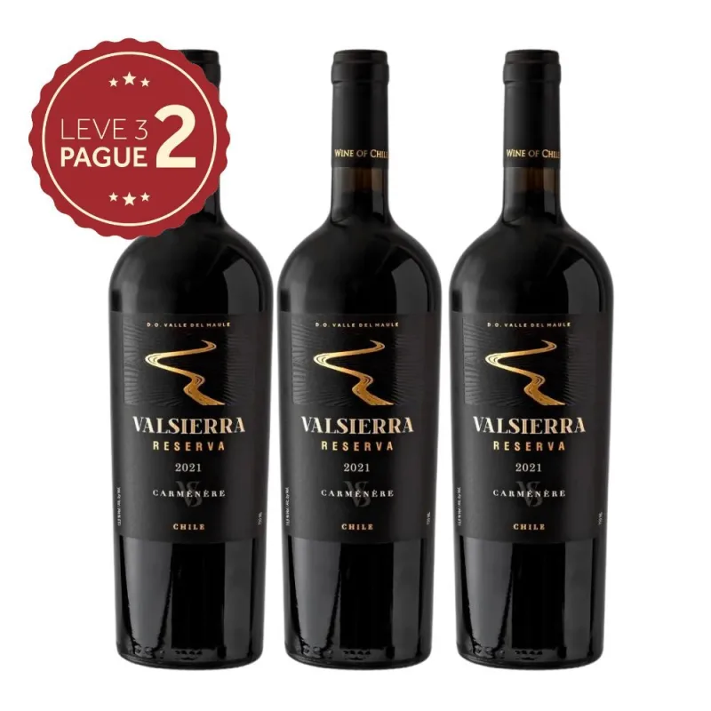 Vinho Chileno Valsierra Reserva Carmenere 750ml Leve 3 Pague 2 KIT PRONTO - Valsierra