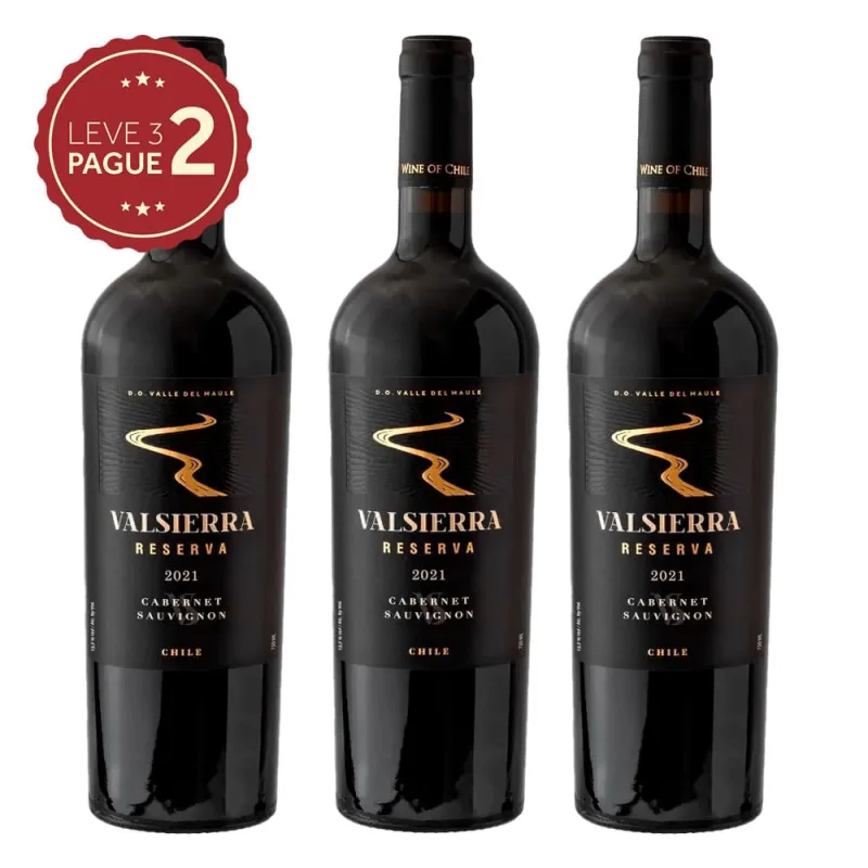 Vinho Chileno Valsierra Reserva Cabernet Sauvignon Leve 3 Pague 2 KIT PRONTO - Valsierra