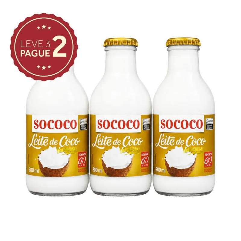 Leite de Coco Sococo Vidro 200ml Leve 3 Pague 2 KIT PRONTO - Sococo