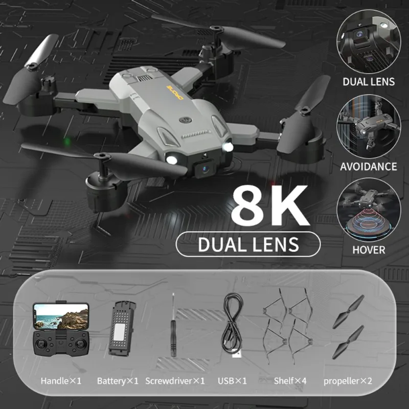 Drone Inteligente 8k Lente Dupla Cinza 2 Baterias