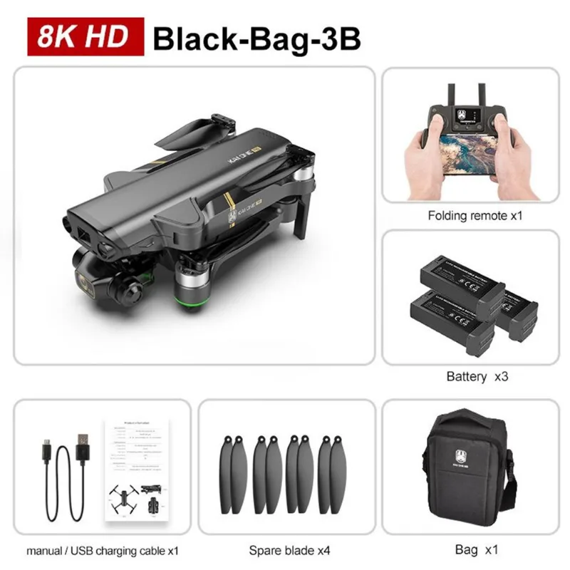 Drone Aéreo Profissional 8k Gimbal De 3 Eixos 3 Baterias