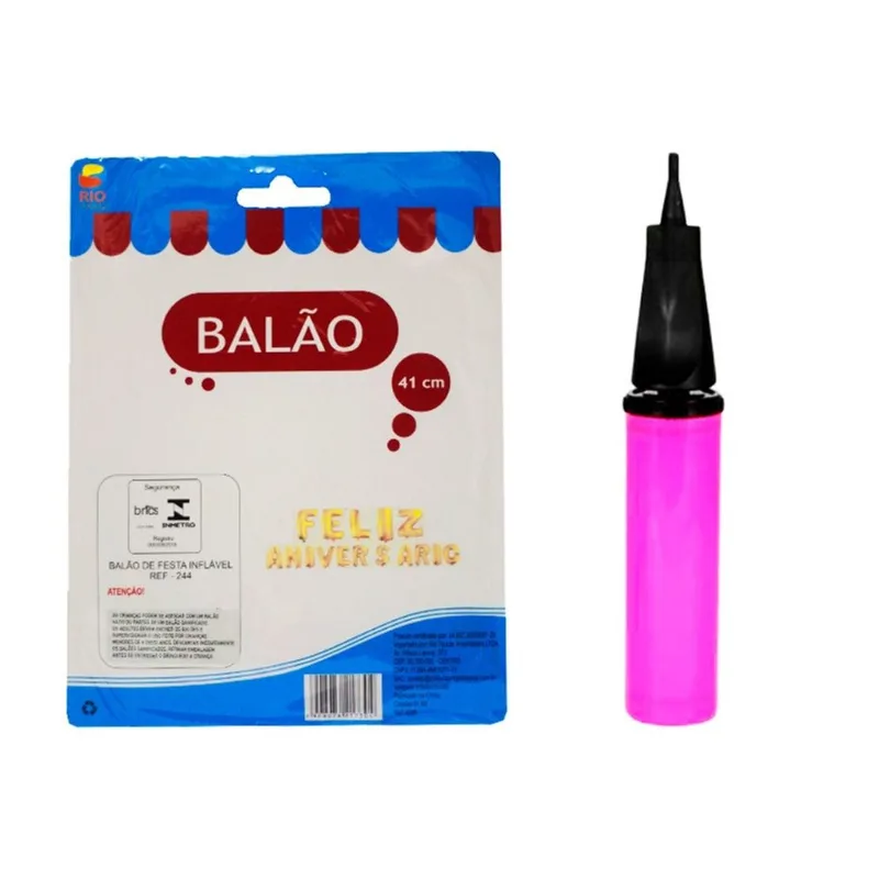 Kit 1 Bomba Inflador Manual + Bexiga Feliz Aniversário