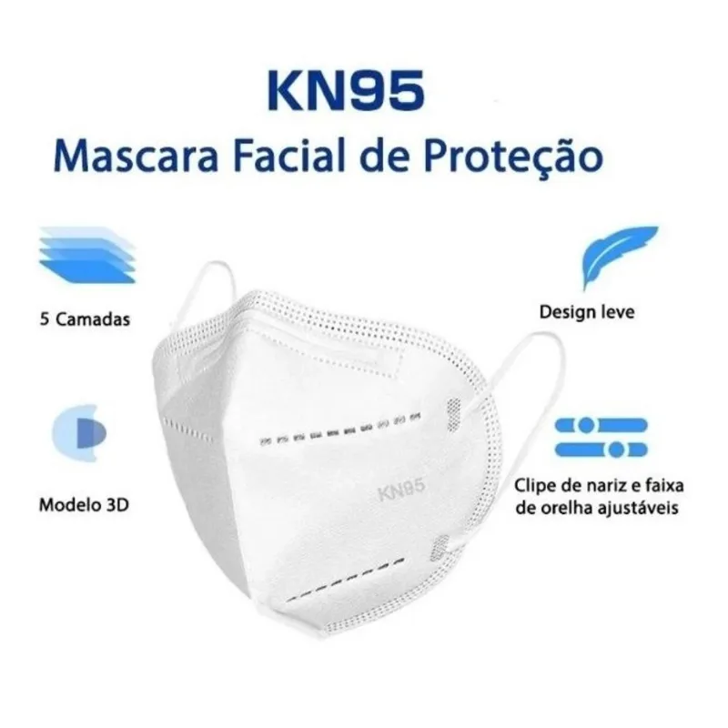 10x Máscara Proteção Hospitalar KN95 Clip Nasal Pff2