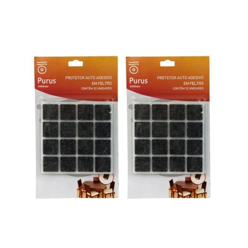 Kit 64 Protetores Pé Cadeira Feltro Quadrado Auto Adesivo