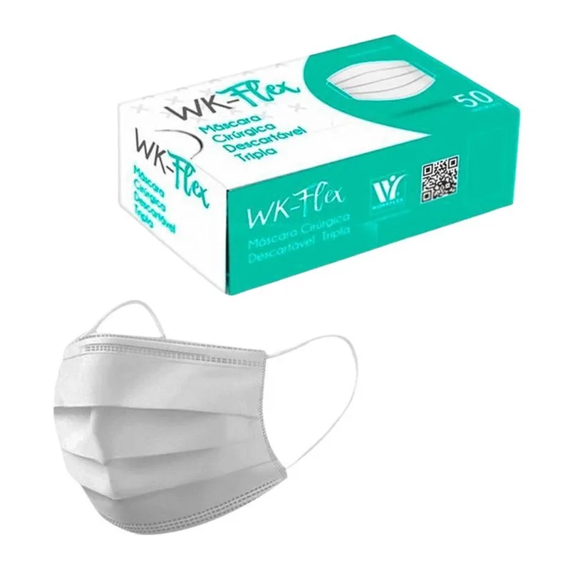 Máscara Cirúrgica Tripla Descartável Branca Wk-Flex 50Un