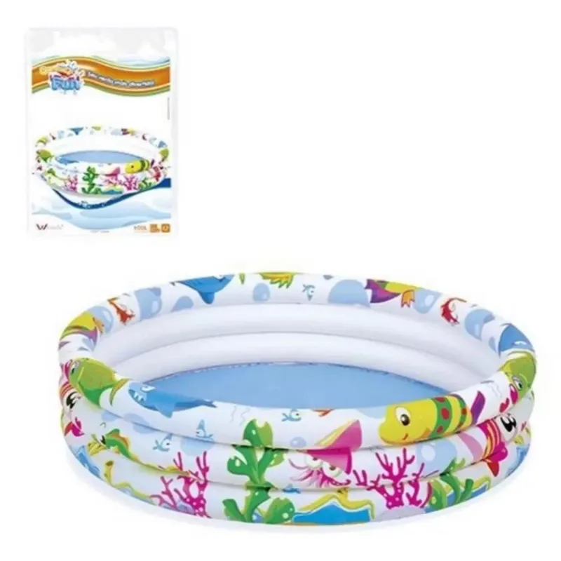 PISCINA INFLAVEL DECORADA 3 ANEIS 100L FUNDO DO MAR INFANTIL