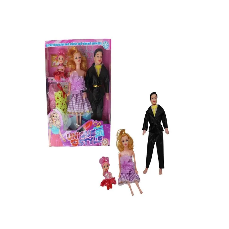 KIT BONECA REAL FAMILIA MAE PAI E FILHA FAZ DE CONTA COM VESTIDOS EXTRA ARTICULADA